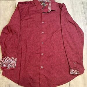 Robert Graham burgundy button up‎ shirt with floral embroidery Mens Size XXL